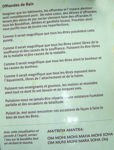 Rituel offrandes au bébé bouddha.