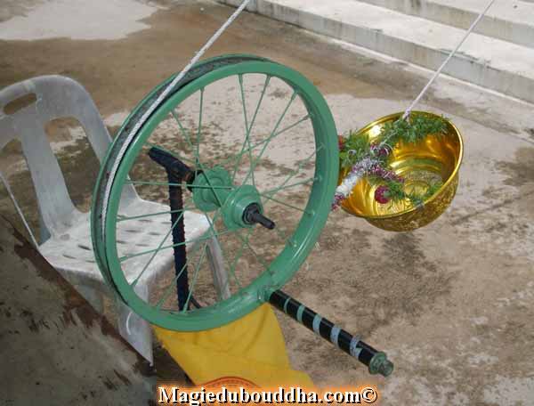 mécanisme d'offrandes dans un temple de thailande.
